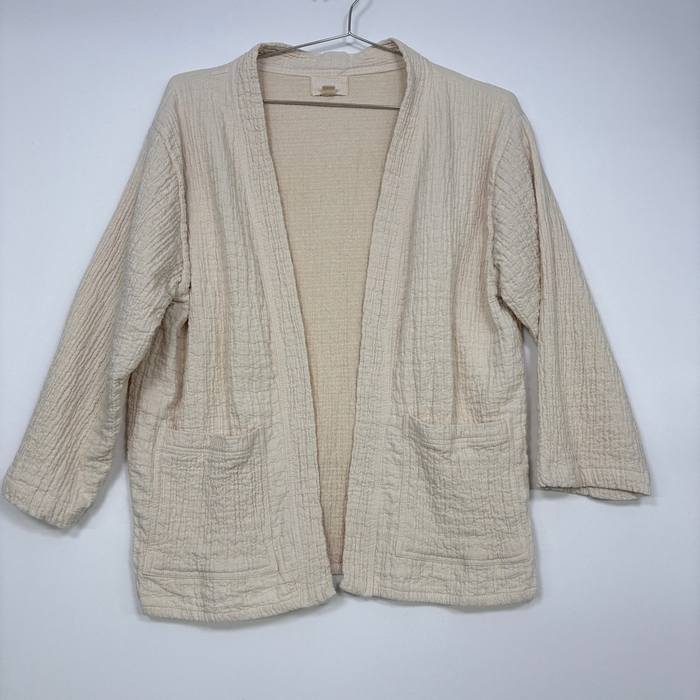 Honest Cotton Womens Cardigan One Size Cream Gauze Open Front Pocket Jacket
